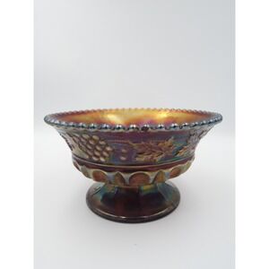 #64 - Northwood Amethyst Carnival Glass Grape and Cable Footed Compote CALLOUT